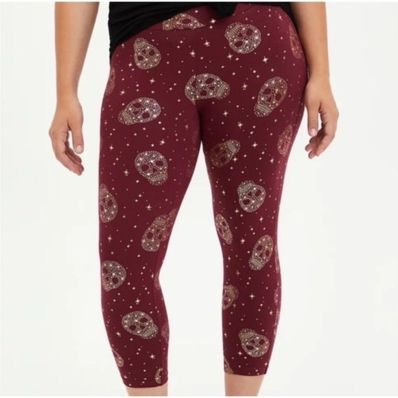Torrid Gold Foil Star Sugar Skull Zinfandel Crop Leggings size 2x - Picture 1 of 15